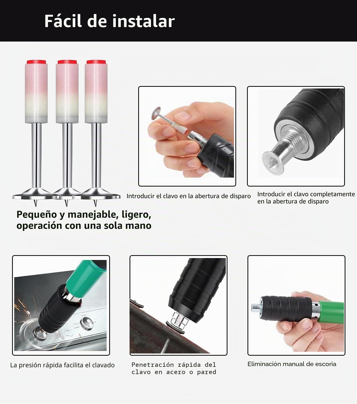 400 clavos para pistola de clavos manual, pistola de clavos para hormigon, clavos de acero de 7,3 mm, pistola clavos hormigon penetrantes, para pared gruesos para techos,canales de cable
