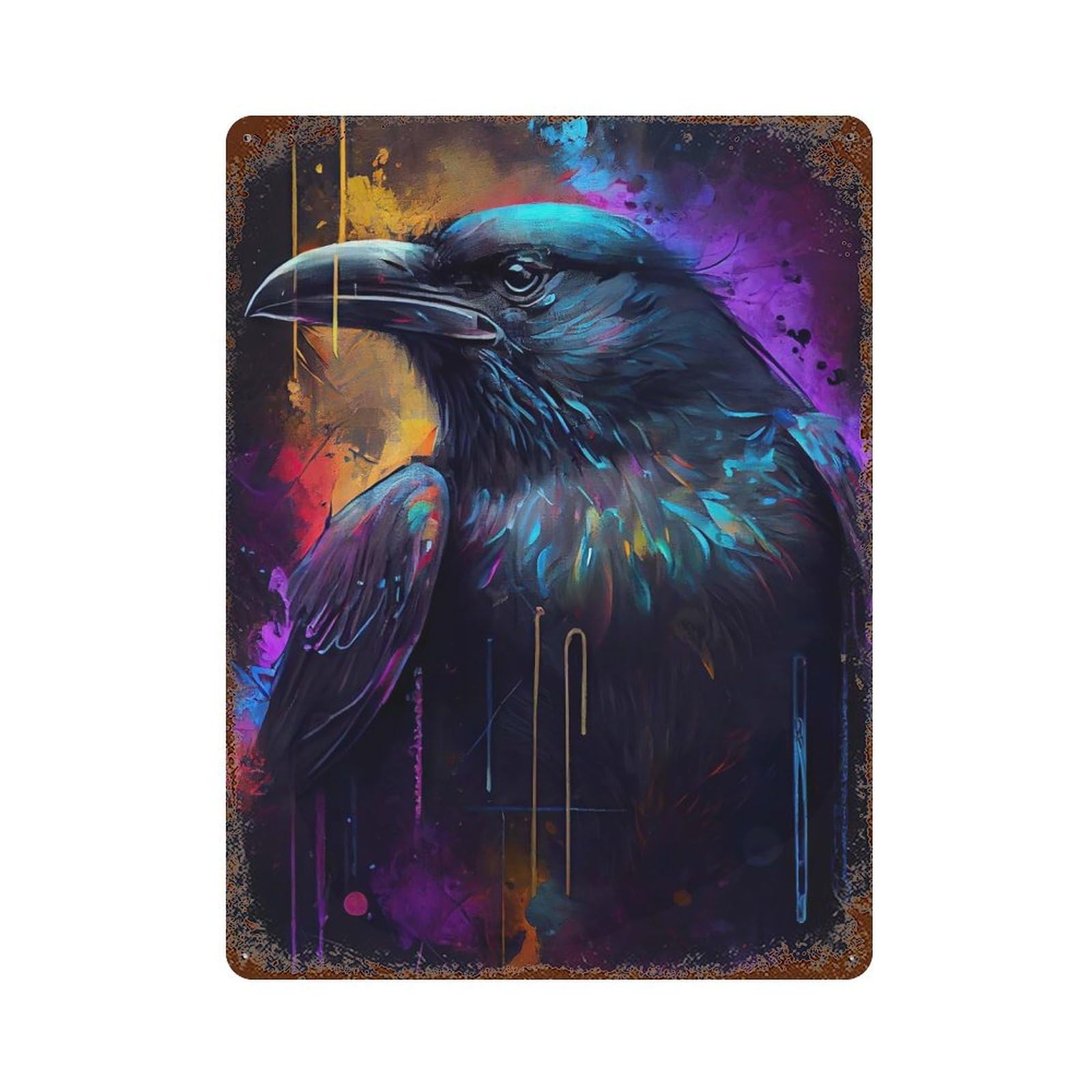 Dark Mighty Raven Vintage Rust Metal Sign 15.7"x11.8", for Basement, Hobby Room And Garage Decor, Farmhouse Wall Decor