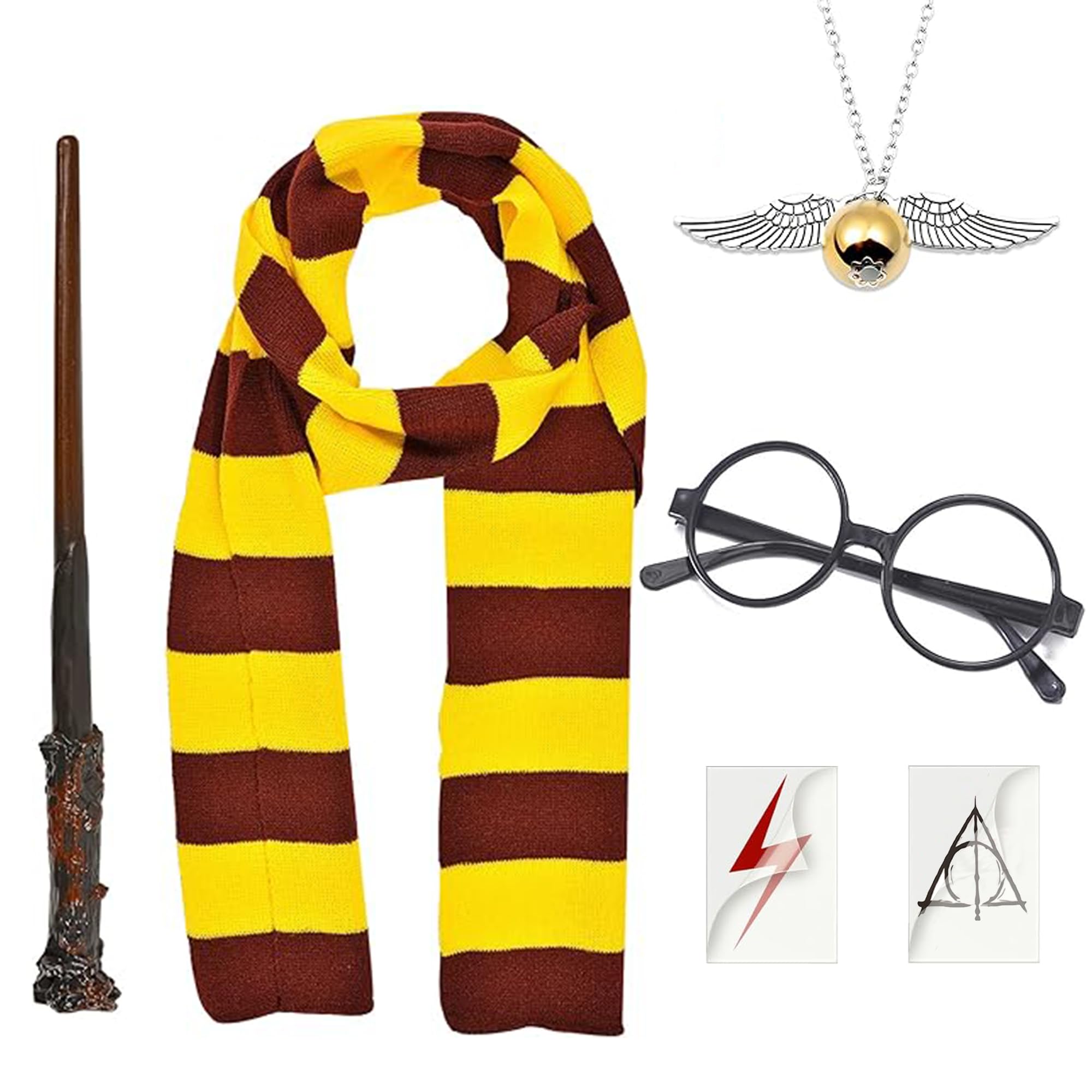 UAVAUI Wizard Costume Set, 6 PCS Cosplay Accessories Magic Wand and Glasses Knitted Scarf