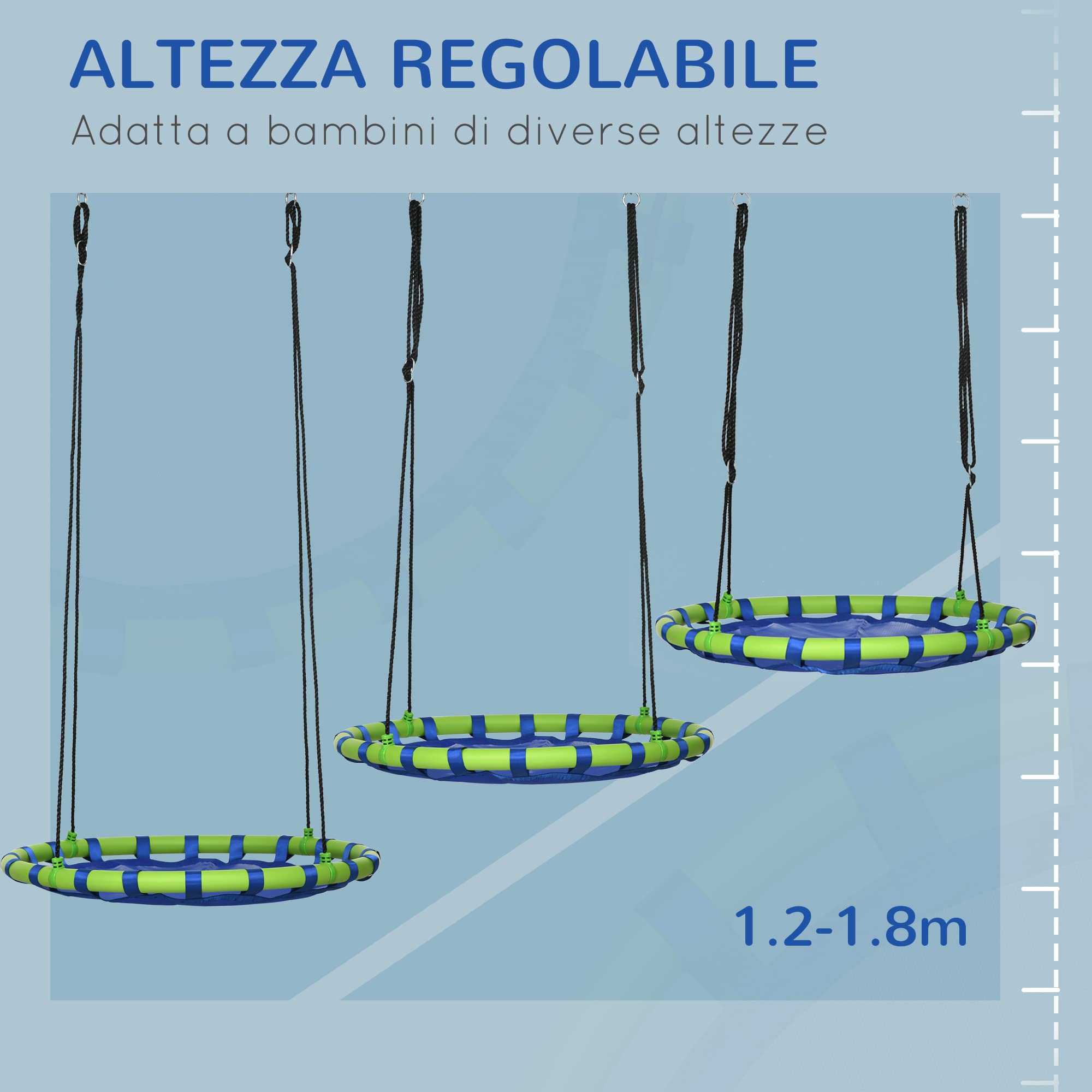 Outsunny Altalena da Giardino per Bambini da 3-8 Anni Ø100cm Blu | Altalena a Nido, Corde Regolabili, Giochi da Giardino per Bambini