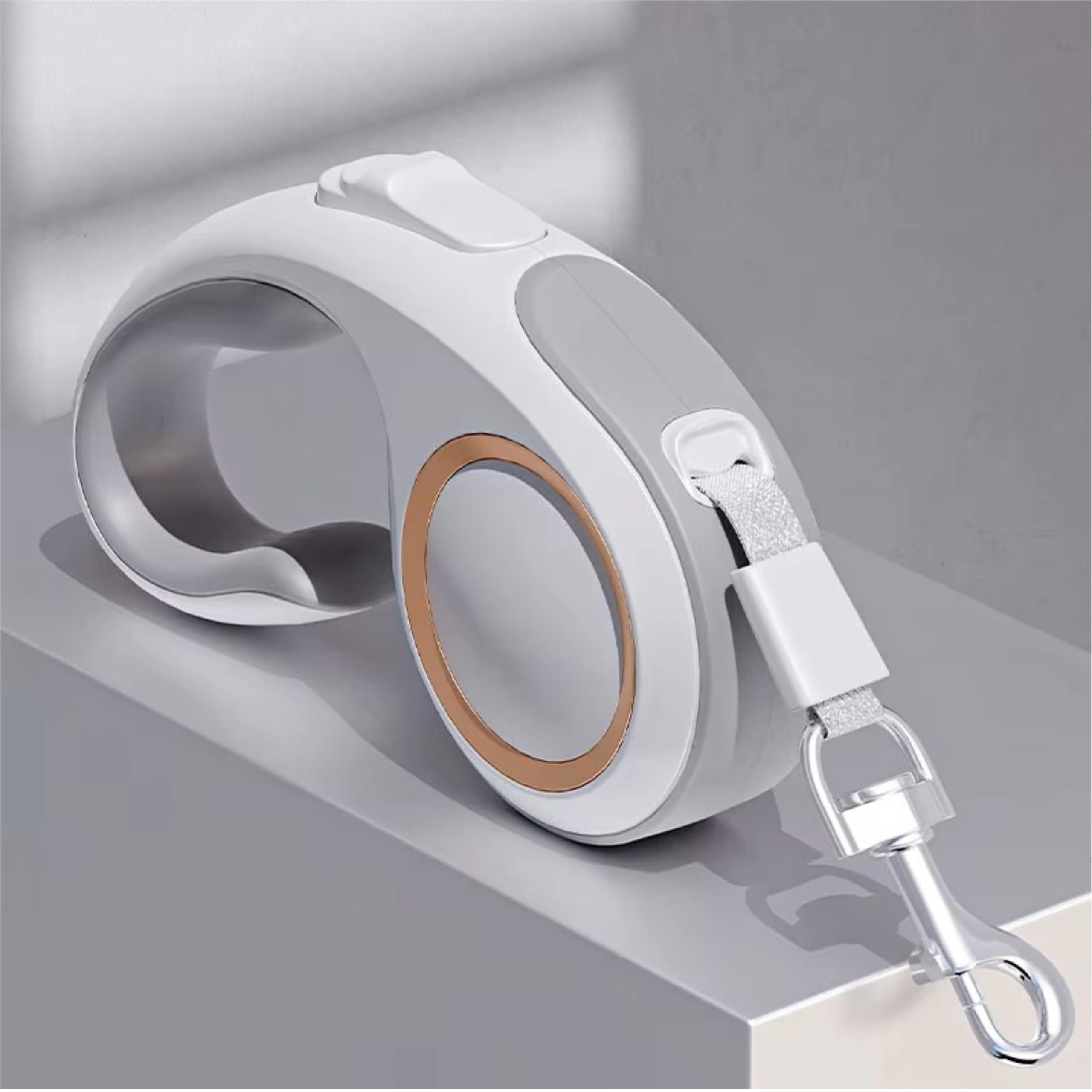 CHILIMILII 360° Tangle-Free, Retractable Dog Lead with Anti-Slip Handle, 5M/16FT-Adjustable-Smooth&Durable Nylon Tape/Ribbon, One-Handed Brake,Pause,Lock for Small and Medium Dogs (White)