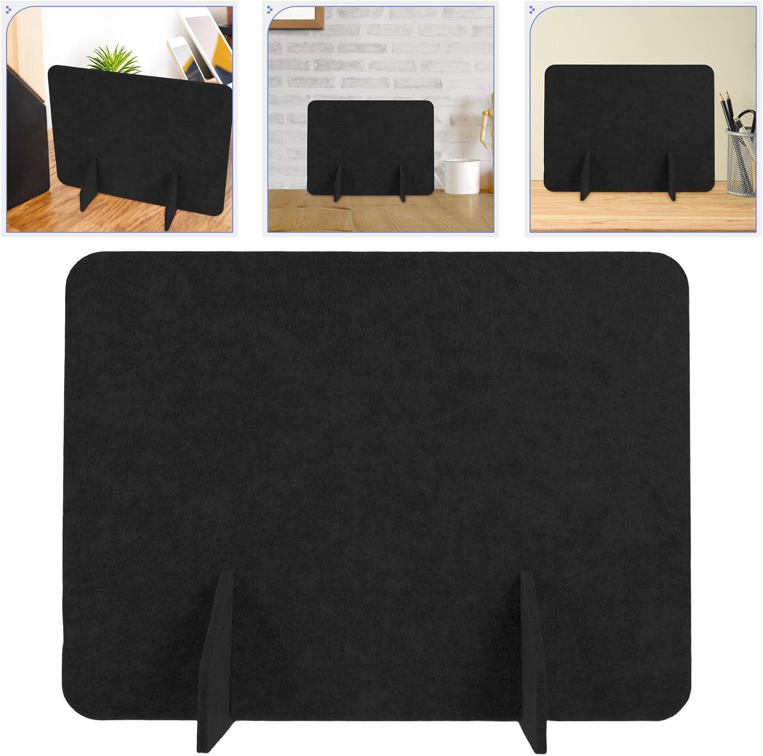 2pcs Black Felt Desk Divider with Support Feet for Office and Dorm Use | Freestanding Privacy Panel, Noise Reducing Partition, Minimalist Design
