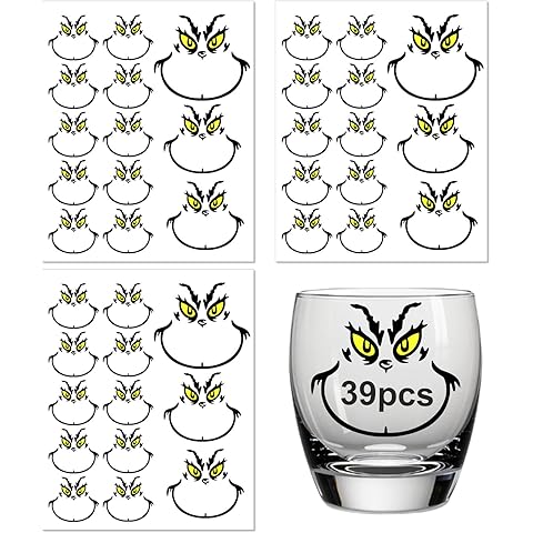 39Pcs Christmas Flat Surface Stickers - Waterproof Vinyl for Windows, Cups & Smooth...