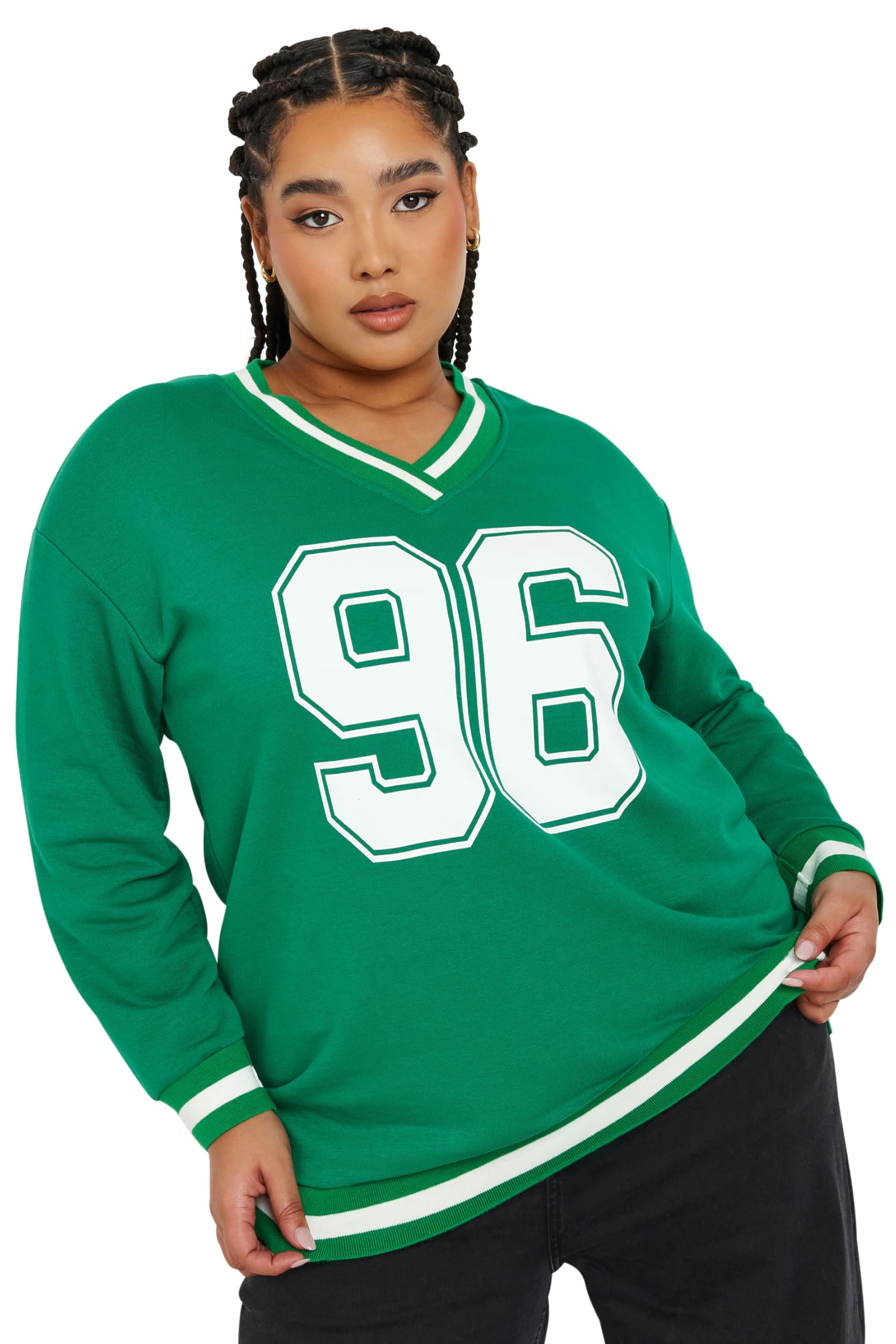Yours Women's Varsity Sweatshirt in Green | Size: 22-24