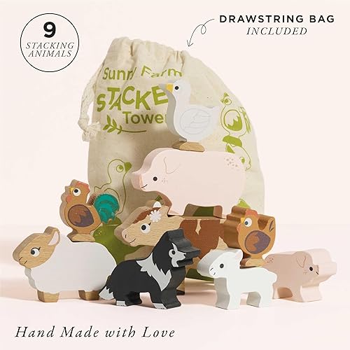 Miniatura 3 de Le Toy Van Torre de Granja Soleada de Madera & Bolsa, Juego Educativo de Equilibrio, Apilable, Libre de Plástico, Juguete Adecuado para Edad de 18+