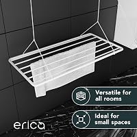 Erica Mennyezeti Ruhaszárító 100x50 cm, 8 Méter Szárítófelülettel, Összecsukható, PVC-mentes Bevonatú Fém Vázas Függő Szárító, Fehér 4