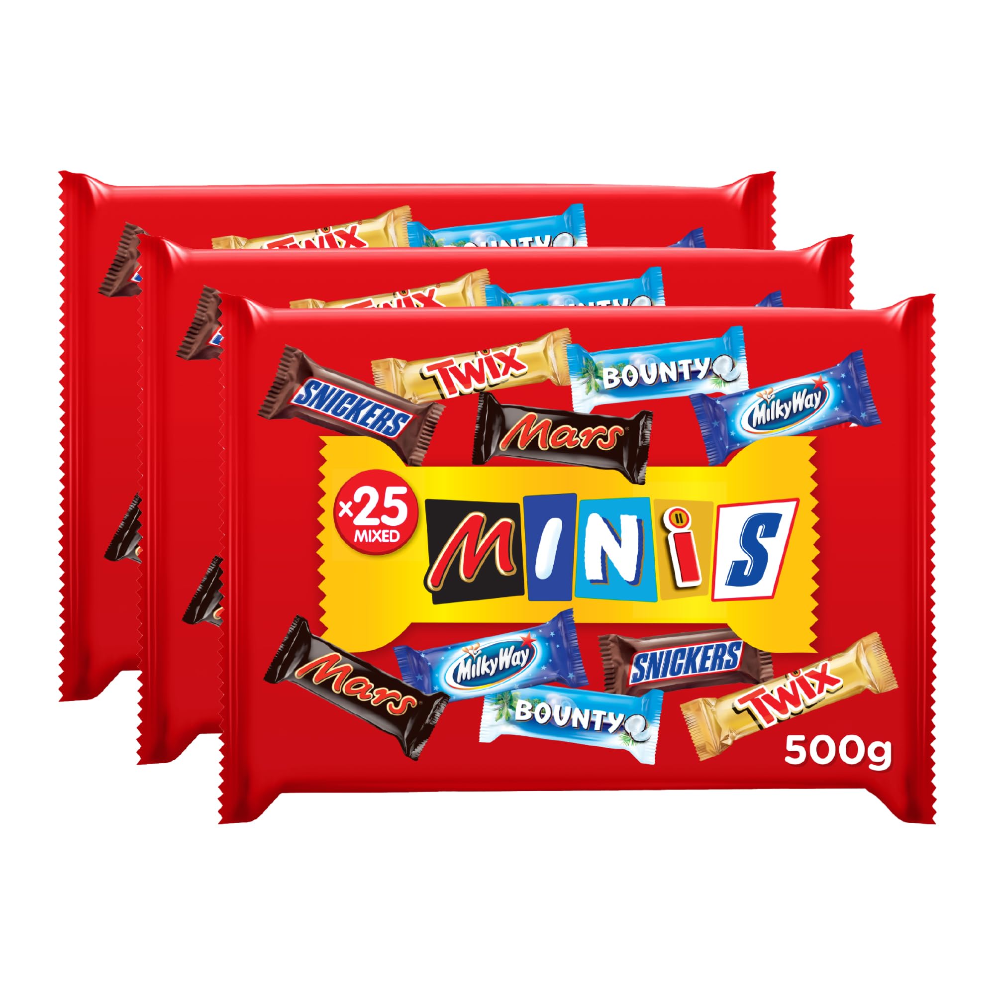Best of Minis Pack of 3x500g pouch, 25 Chocolate Bars, Mars, Milky Way Bar, Bounty, Twix, Snickers Mini Chocolate​