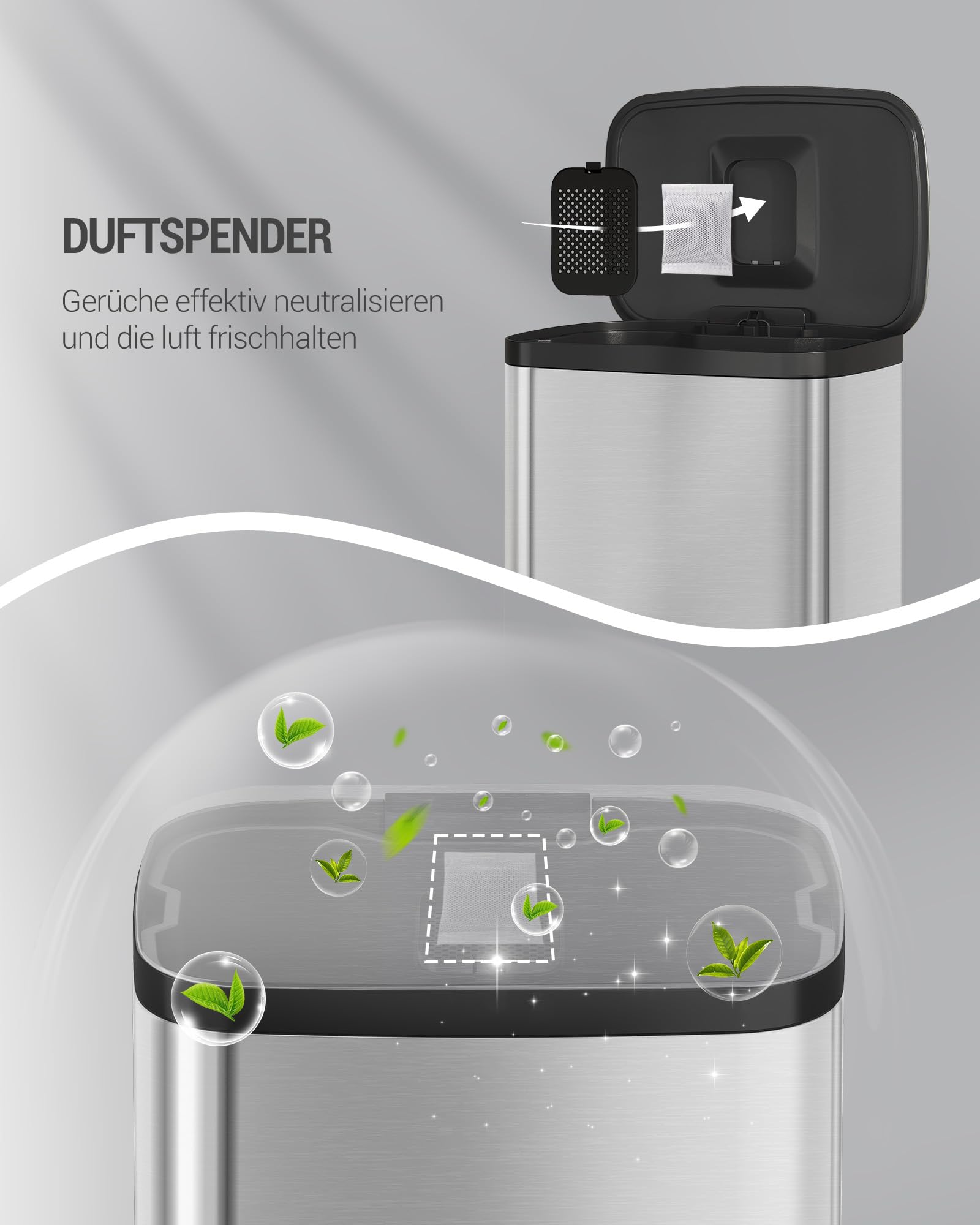Hzuaneri Mülleimer Küche, 50 Liter Abfalleimer mit Tretpedal, Tretmülleimer mit Softclose-Deckel und Inneneimer, Küchenmülleimer mit 15 Müllbeuteln, Stahl, Silber SW15099E