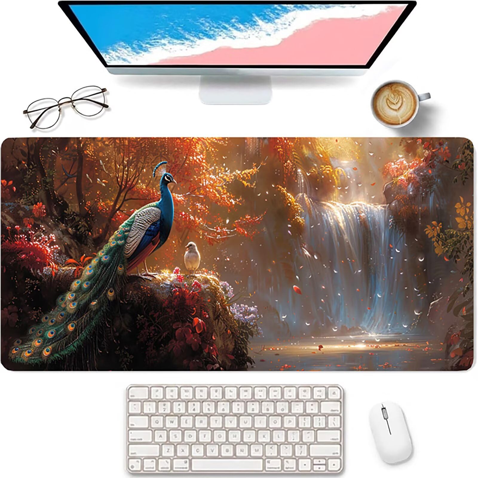 Azul Alfombrilla Ratón XXL 1600x800x3mm, Pavo Real Mouse Pad 7-1278 | Alfombrilla Ratón Gaming Mejora la Precisión y la Velocidad, Alfombrilla Escritorio para Jugadores de PC, Oficina