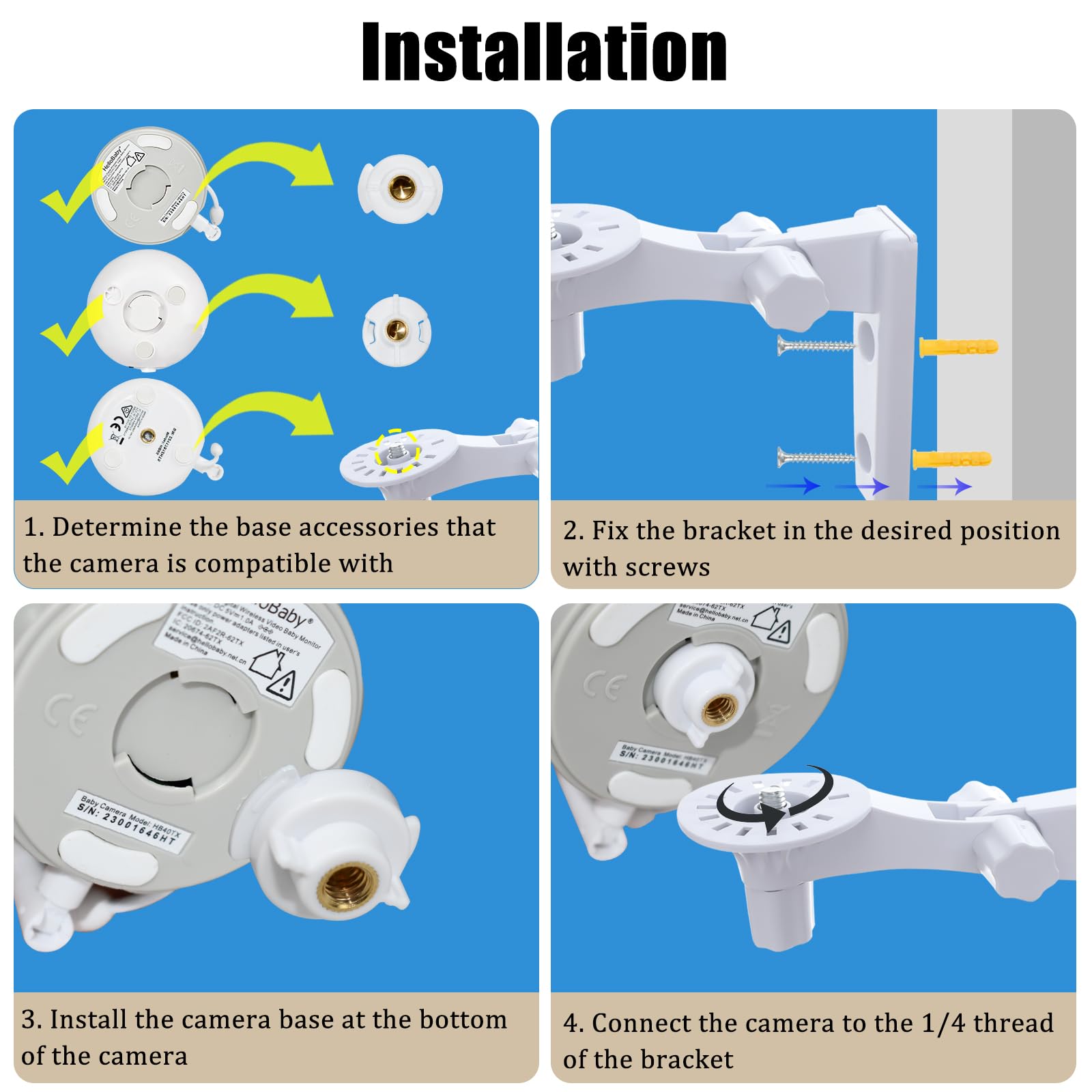 2 Pack Baby Monitor Mount Compatible with HelloBaby HB65/HB40/HB6550/HB66/HB6339/HB6550 Pro/HB6250 - Image 4