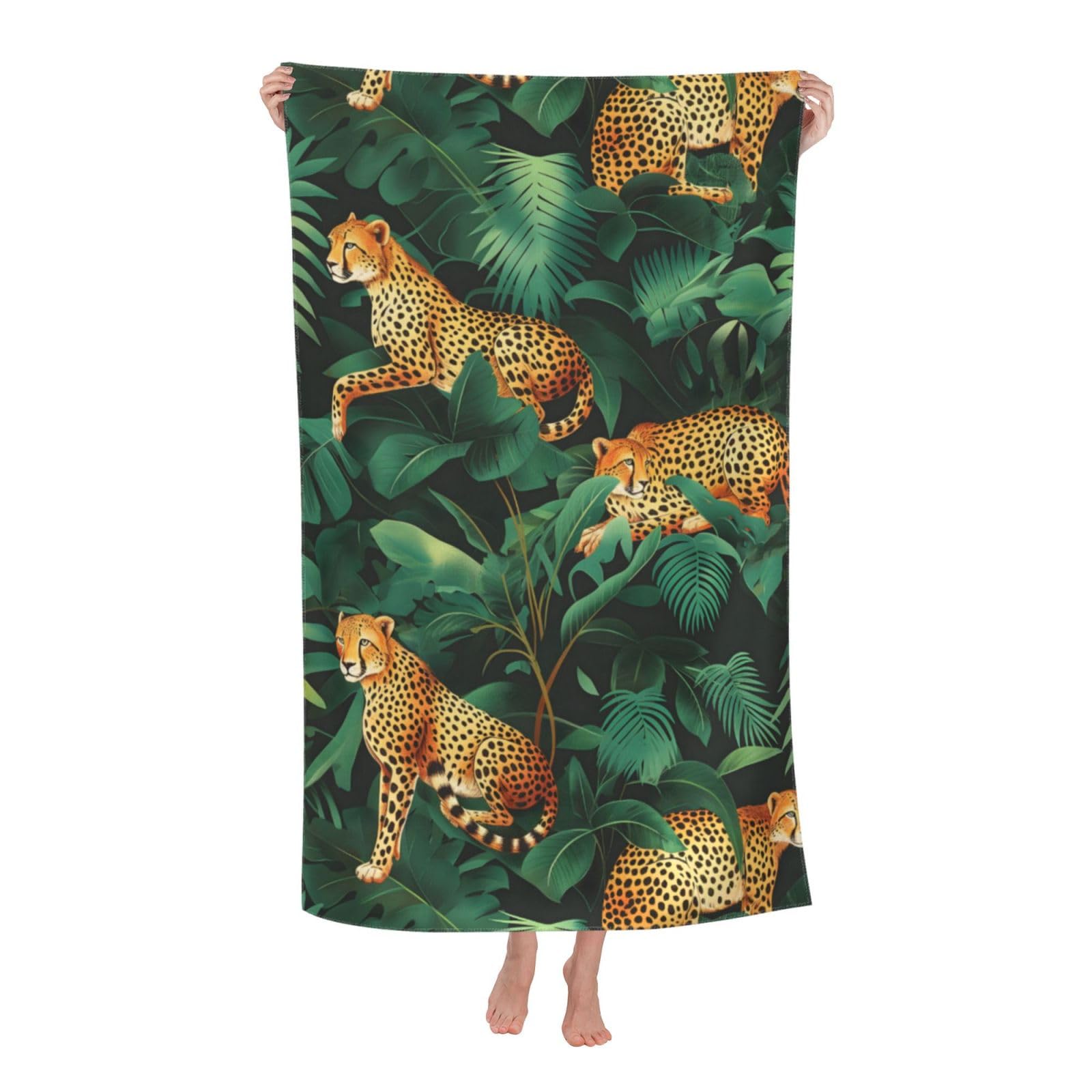 HLBSDM Cheetah Jungle Beach Towel 31inx51in Wildlife Sand Free Microfiber Bath Towel Ultra Soft Quick Dry Pool Towel Absorbent Towel Lightweight Towel for Swimming Bathroom Decor