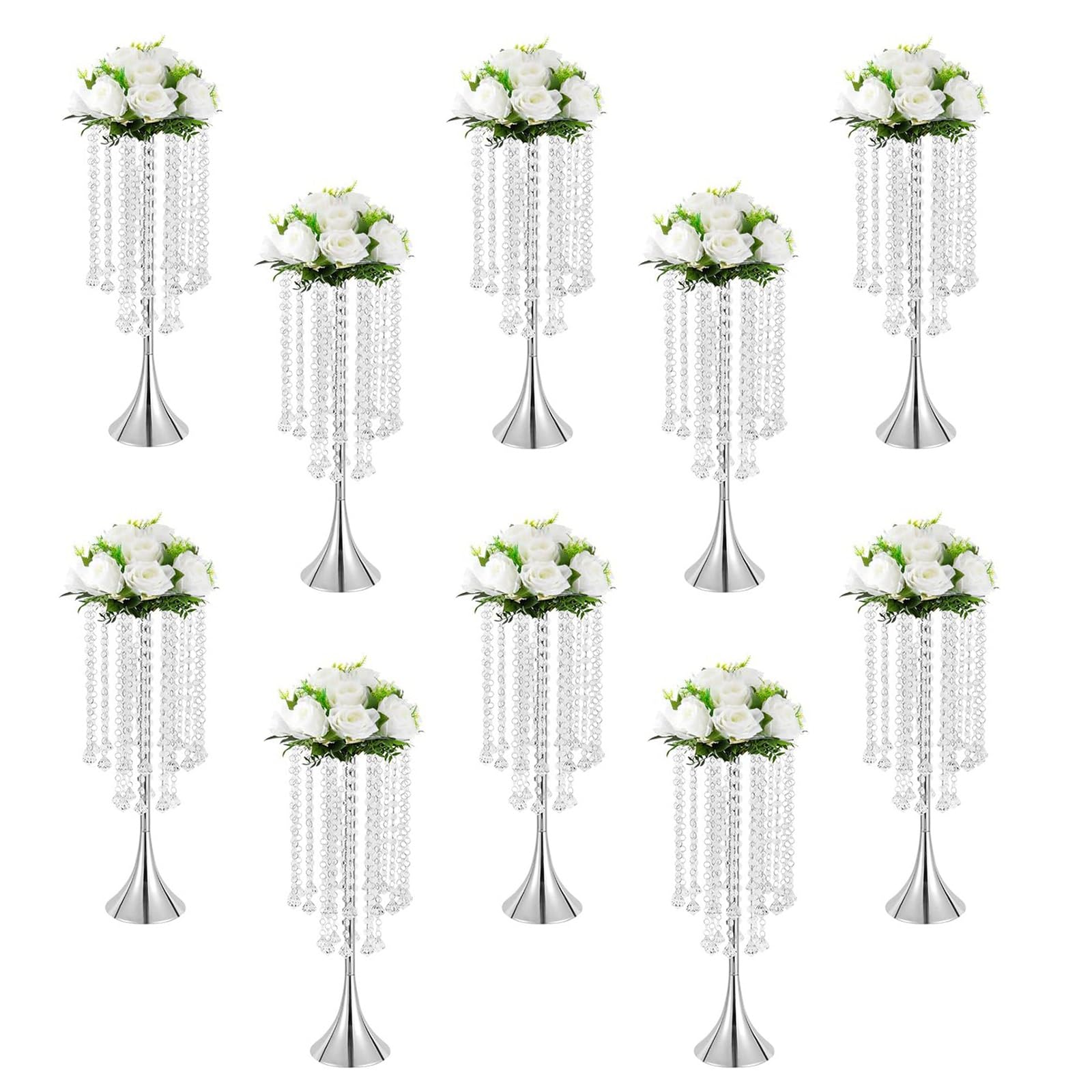 Vase en cristal transparent de 56,1 cm et présentoir doré de haute qualité pour hôtel