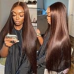 Hermosa 13x4 Brown Lace Front Wigs Human Hair 180 Density Straight Lace Frontal Human Hair Wigs Pre Plucked Hairline 4 Brown Color 28 Inch