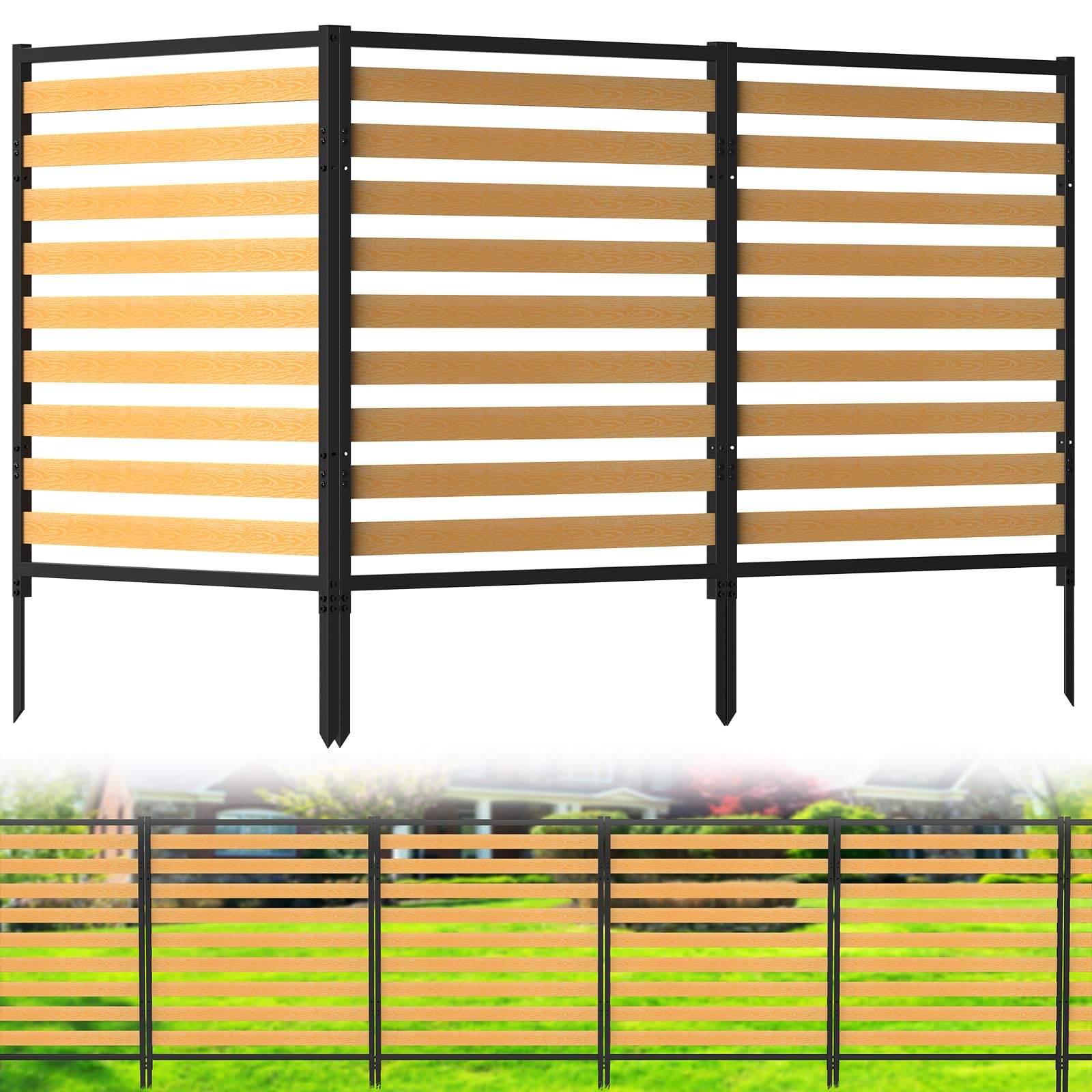 Photo 1 of Air Conditioner Fence 3 Panels, Privacy Fence Screen 54.5" H × 39.4" W No-Dig Metal Wood Outdoor Pool Equipment Enclosure with Metal Stake, AC Unit Cover, Trash Bin Hider for Garden & Backyard