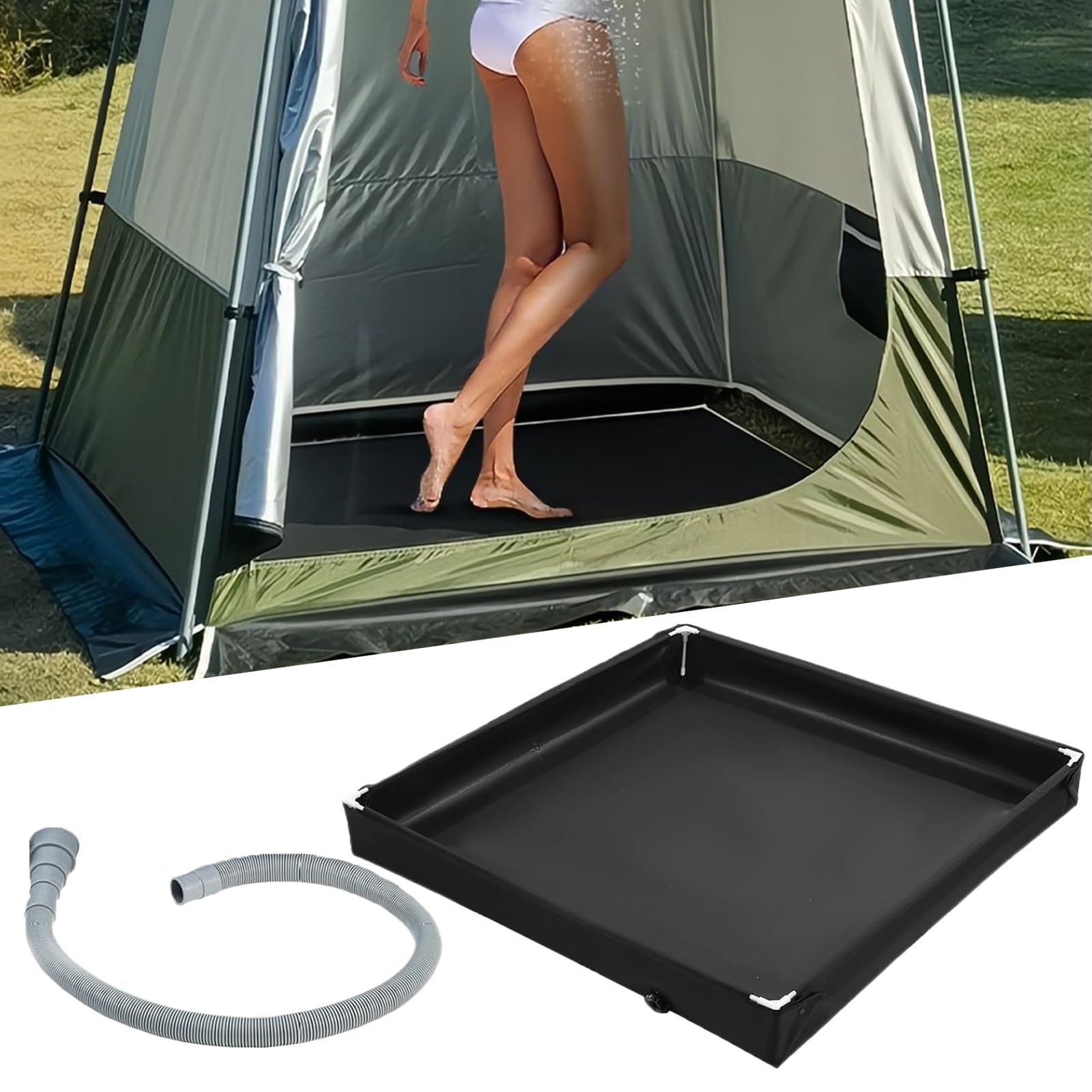 Przenośna podłoga prysznicowa do kempingu, składana podstawa prysznicowa, brodzik z wężem odpływowym, mobilna podstawa namiotu kempingowego outdoor, 80x80x10 cm