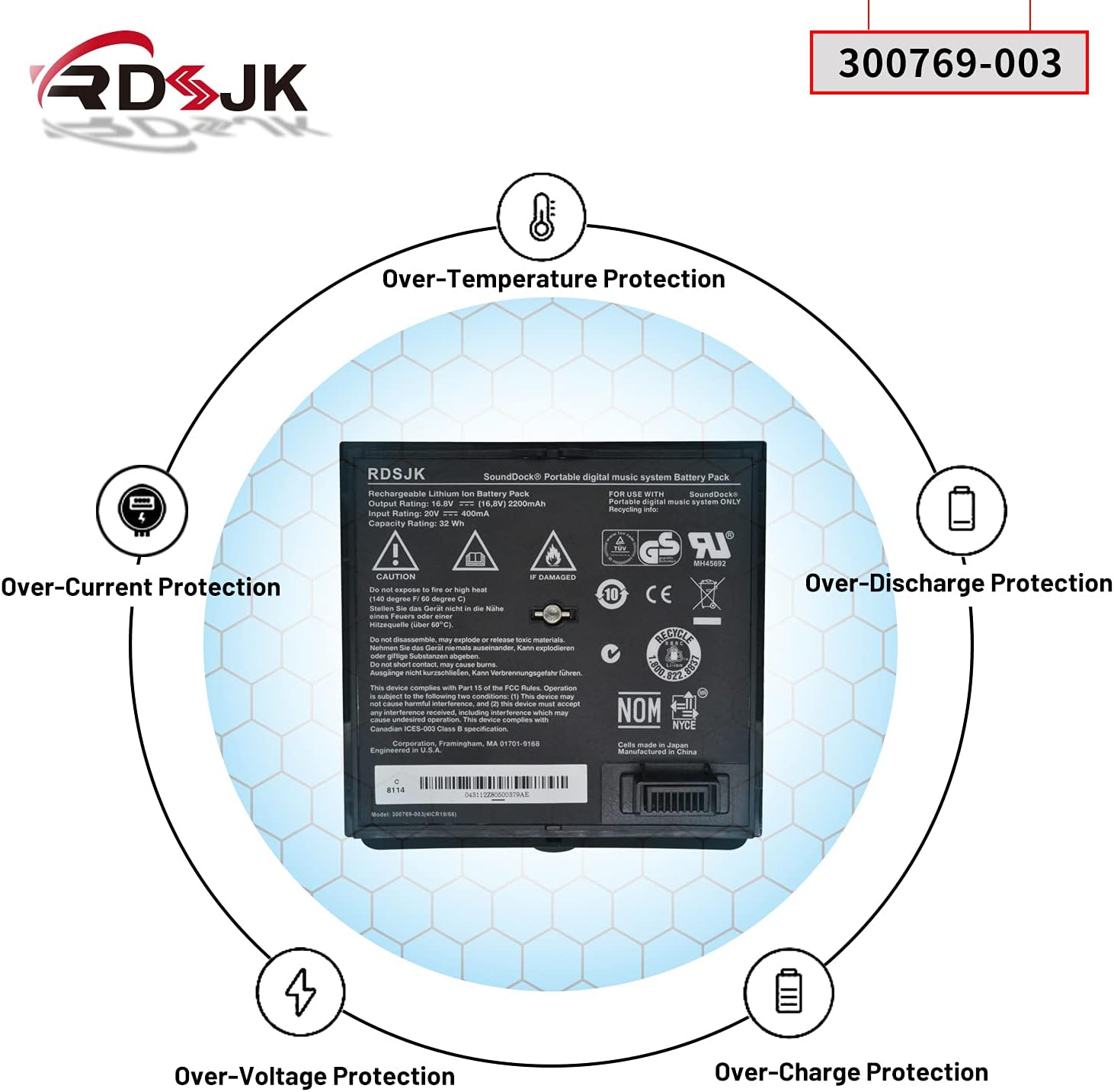 RDSJK 300769-003 300769-001 300769-002 300769-004 300770-001 Battery Replacement for Bose SoundLink Air Sounddock Portable Digital Music System 4ICR19/66 350160-1100 16.8V 32Wh 2200mAh (Black) - Image 6