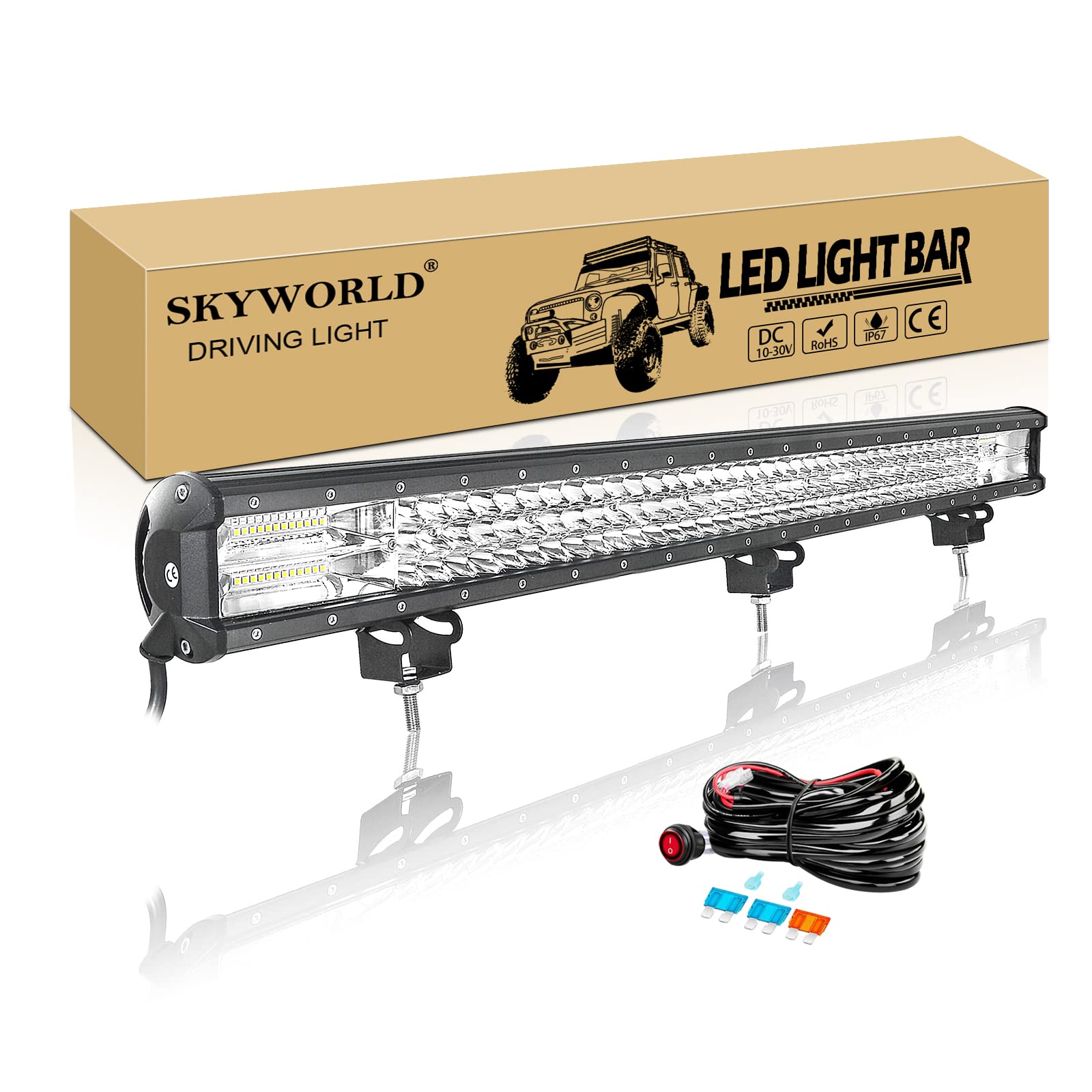 SKYWORLD Reflektor roboczy LED z wiązką przewodów 12 V, 86 cm, 468 W, listwa świetlna LED, do pracy w terenie, wodoszczelny, do samochodów typu SUV UTV, ATV, ciężarówek, traktorów