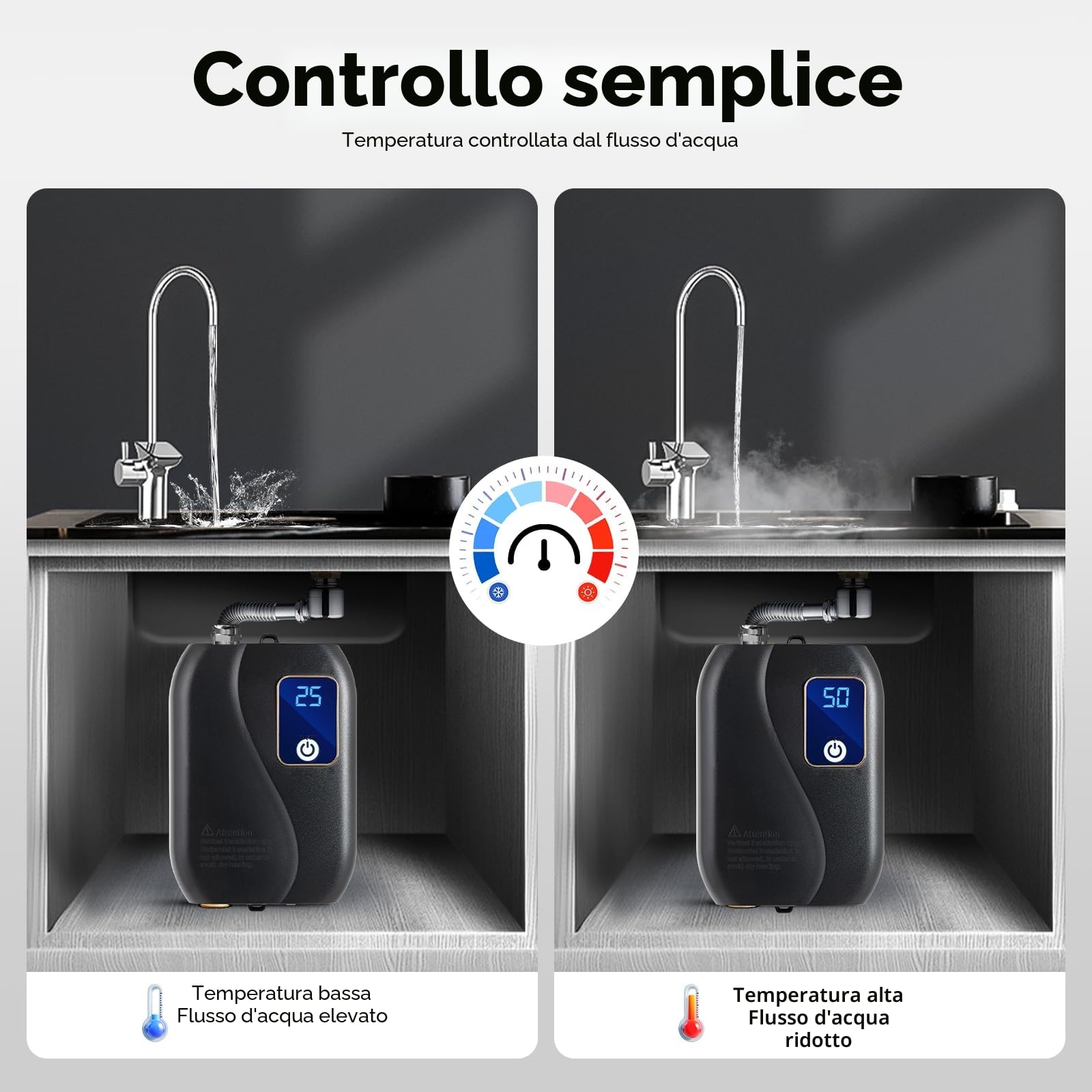 Scaldacqua istantaneo 230V, scaldacqua elettrico senza serbatoio, doccia elettrica istantanea senza serbatoio 3500W, per bagno e cucina, 25-50 °C