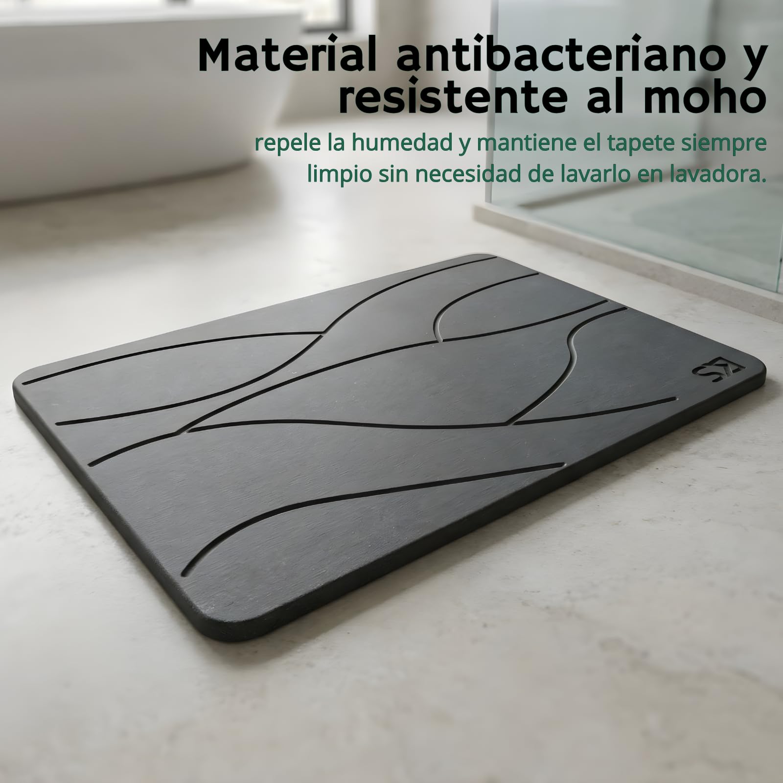 Alfombra diatomita baño de secado rápido, alfombra de piedra diatomita para baño con superficie antideslizante, diseño ultrafino y antibacteriano, alfombrilla baño resistente a la humedad y al moho