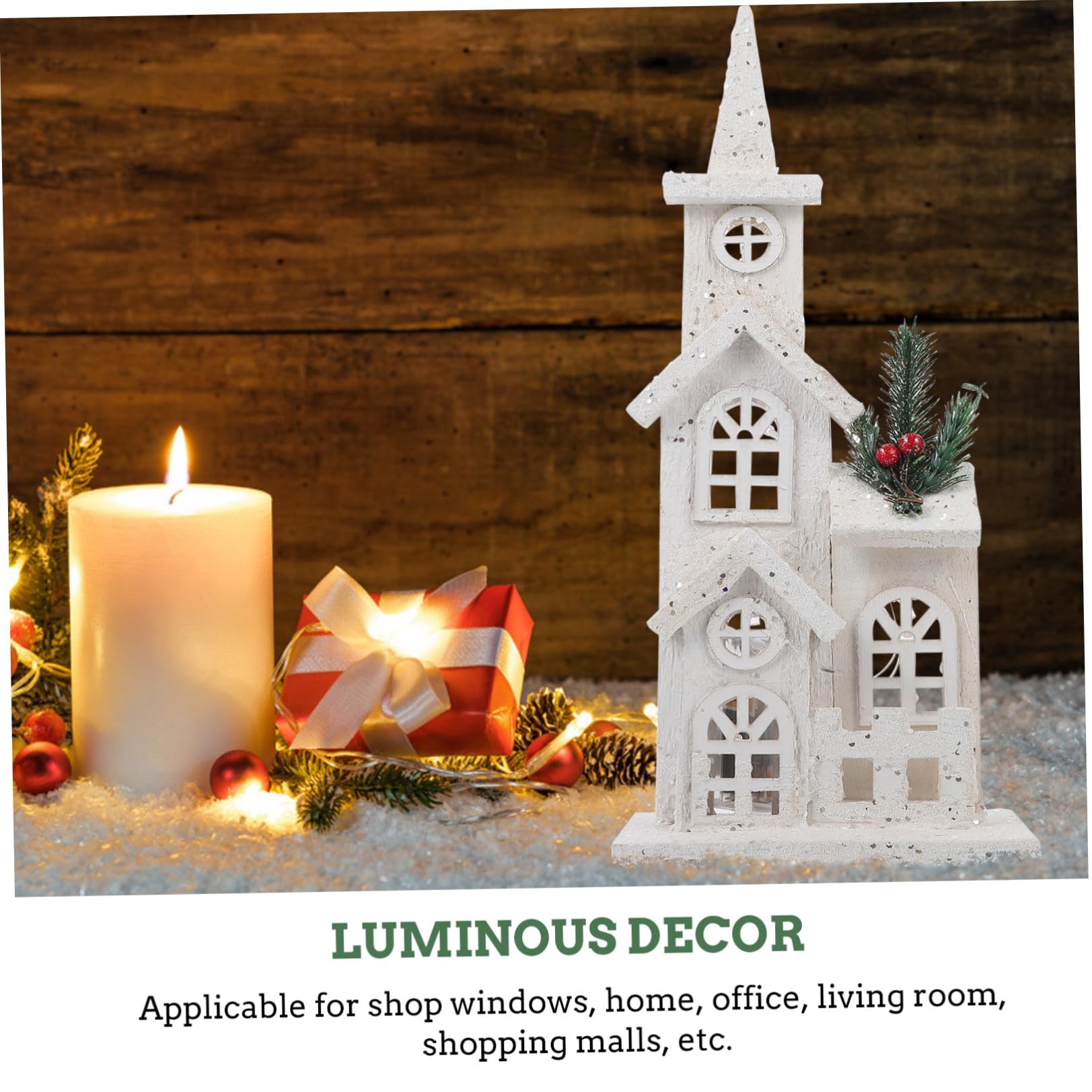 SHINEOFI Addobbo Natalizio Villaggio in Legno Bianco Luminoso Decorazione Delicata per Tavolo e Vetrina, per Abitazioni e Centri Commerciali