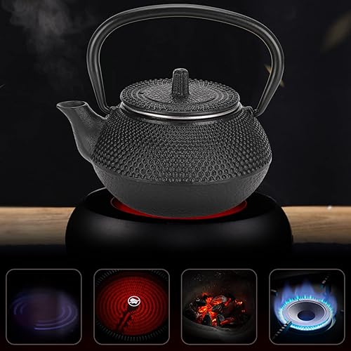 Miniatura 6 de Tetera de hierro fundido, tetera de 10.1 fl oz, para uso doméstico, con filtro extraíble de acero inoxidable, infusor de cocina de inducción de gas,
