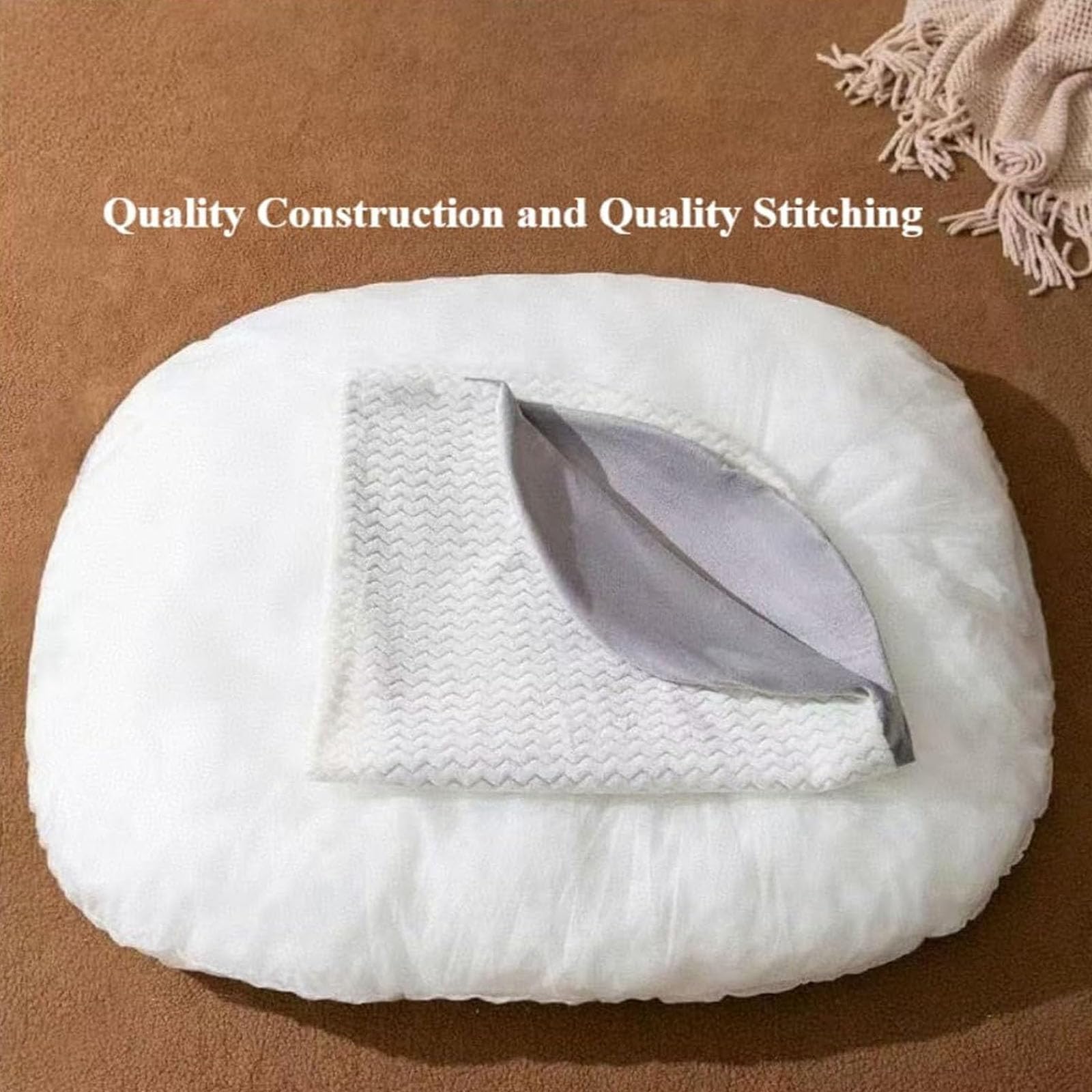 Cuccia Ortopedica in Schiuma Per Cani Da Utilizzare Nella Gabbia, Cuccia Ovale in Memory Foam Per Cani, Letti Per Cani Con Fodere Lavabili, Cuscino Per Gabbia Con Fodera Con Cerniera,Bianca,M