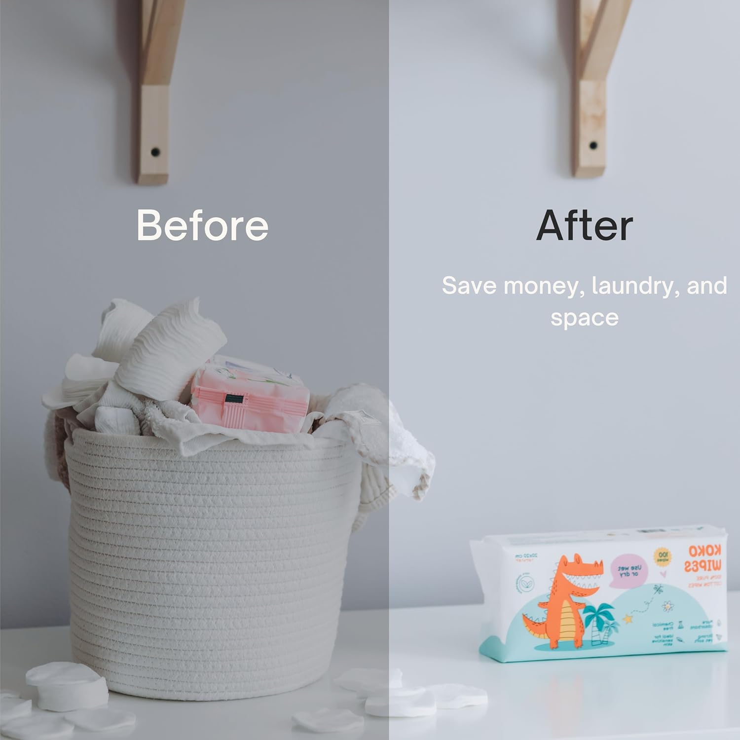 Koko Wipes Unscented Baby Wipes, 600 Count, 100% Cotton Dry, Super Absorbent & Hypoallergenic for Sensitive Skin, Use Wet or Dry, Ideal for Diaper Changes, Travel Size Wipes for Adults & Babies - Image 3