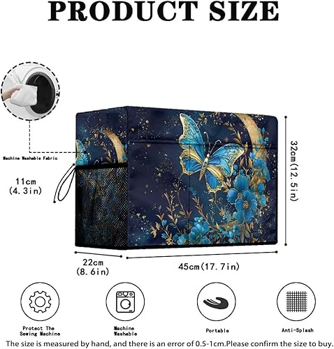 Miniatura 67 de Mumeson Cubierta antipolvo para máquina de coser de gatos negros con flores, para la mayoría de máquinas de coser estándar, plegable, duradera