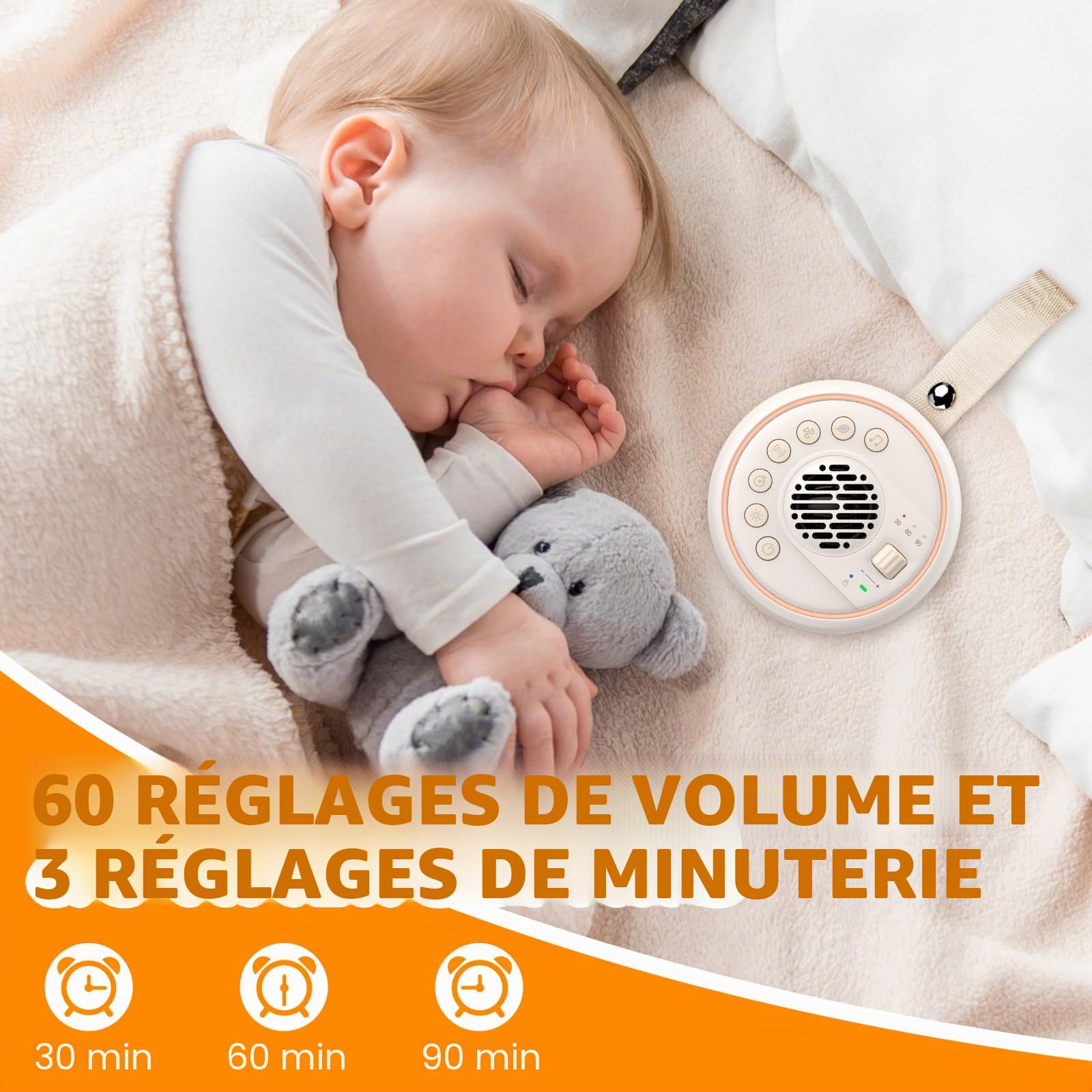 Machine à Bruit Blanc,Machine Sonore pour Bébé-22 Sons Apaisants,60 Niveaux de Volume 2000mAh Batterie et Enceinte Bluetooth Bruit Blanc Portable pour Enfants et Adultes