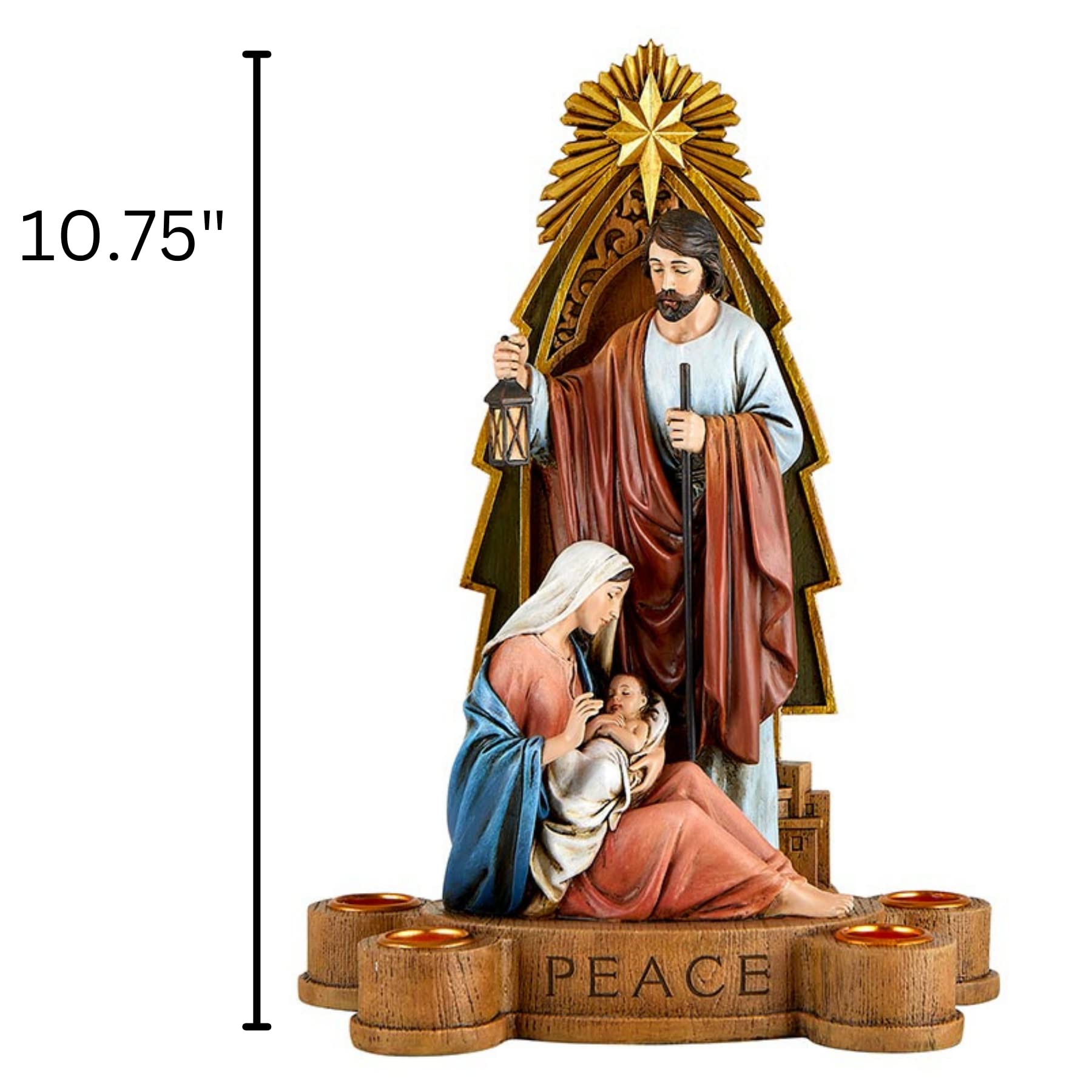 Good News - Portavelas de Adviento de la Sagrada Familia con Escrituras grabadas, figura religiosa de Navidad para interiores, decoraciones de Navidad para el hogar, 10.75 pulgadas