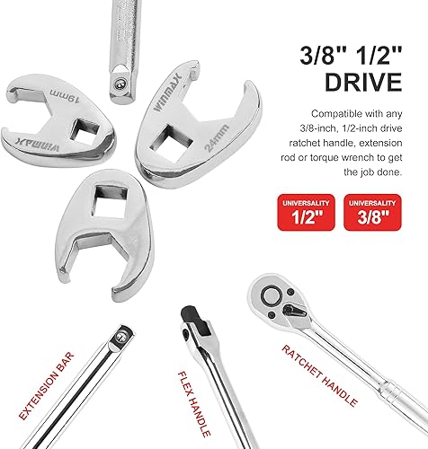 Miniatura 3 de Juego de llaves de pie de gallo de 12" y 38", 15 piezas de llaves métricas para patas de cuervo, tamaños de 0.315 in-0.945 in, juego de llaves de