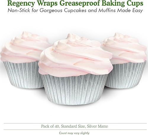 Vista 146 de Regency Wraps Vasos para hornear de grado profesional a prueba de grasa, paquete de 40 unidades, revestimientos estándar, lunares azul cobalto