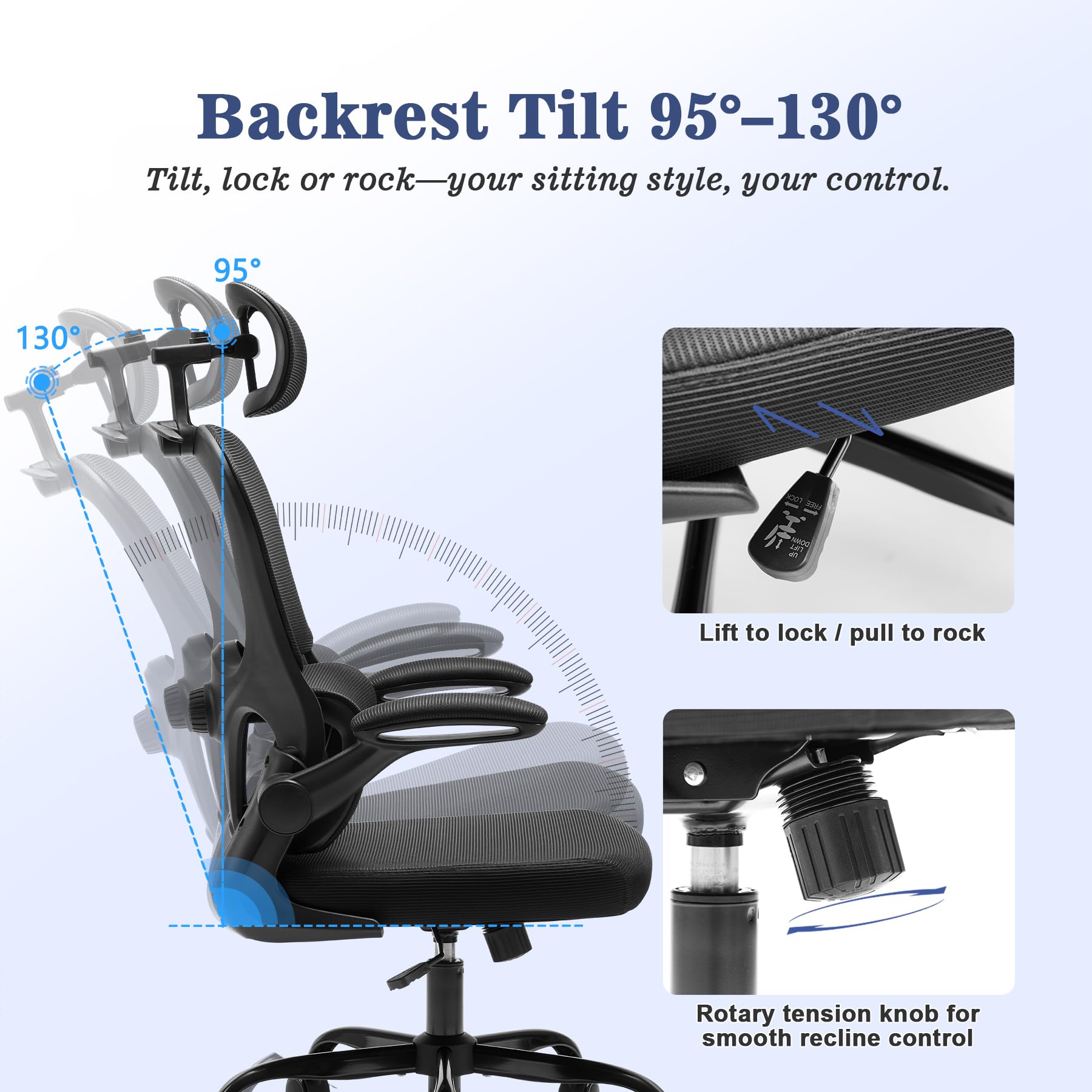 Magic Life Chaise de Bureau Ergonomique Coussin Rebondissant Haute Densité Confortable Respirante Travail Domicile Bureau Noir