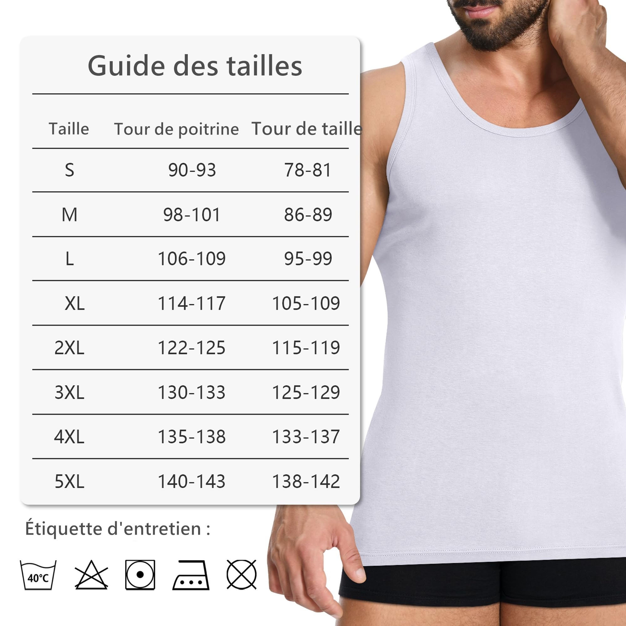 YOUCHAN Débardeur Homme Lot de 3 Maillots de Corps 100% Coton Toutes Les Tailles Noir et Blanc