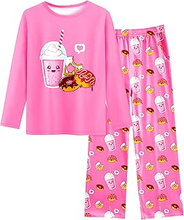 Girls Pajamas Pjs Set Kids Long Sleeve and Pants Casual Girls Sleepwear Lounge Clothes Set Big Kid Size 7-16