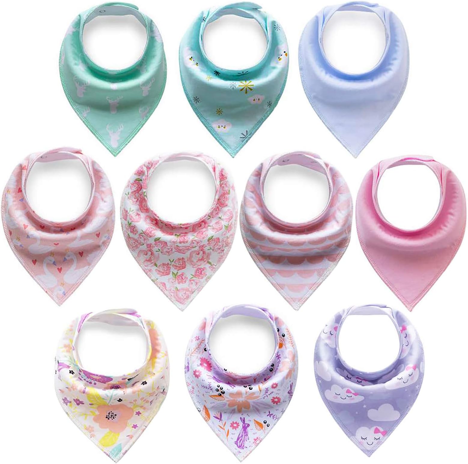 Cherub Baby Bandana Drool Bibs 10 Pack, Absorbent Bandana Bib for Drooling and Teething, Soft Organic Cotton Baby Bibs for Girls