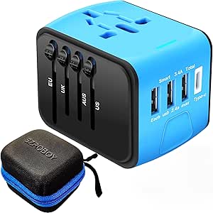 Travel Adapter,Universal Travel Adapter,All-in-one International USB Travel Adapter with High Speed 2.4A 4-Port USB Charger Worldwide AC Wall Outlet Plugs for Business Travel of US,EU,UK,AU 200