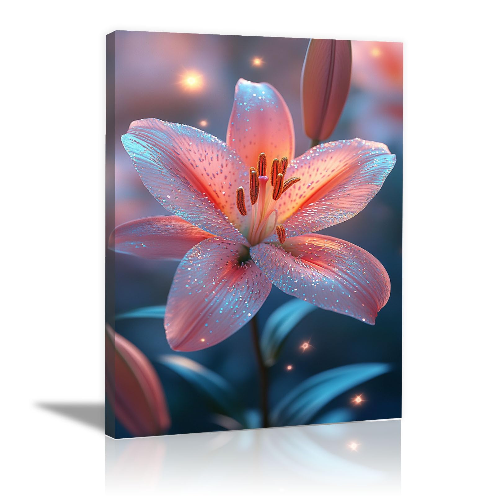 TERUEA Cuadros Decoracion Salon yoga femenino flor salud Lienzos decorativos Primer plano de un lirio para dormitorio, baño,（Rosa-80x120cm1 Enmarcado