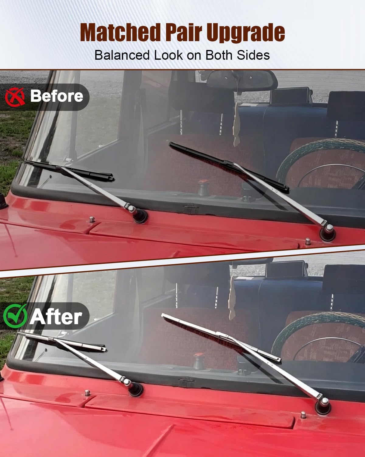 2 Pcs 13-inch Stainless Steel Windshield Wiper Blades Fit for 7mm Bayonet Wiper Arms, Polished Silver Vintage Style Wiper Blade Set for Classic Cars