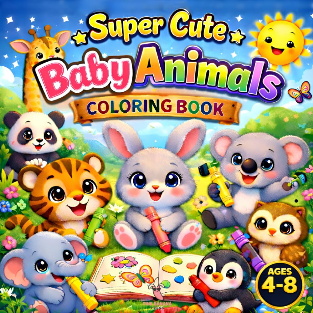 Super Cute Baby Animals Coloring Book: Fun and Easy Coloring Book for Kids Ages 4–8 (Super Cute Animals Series)