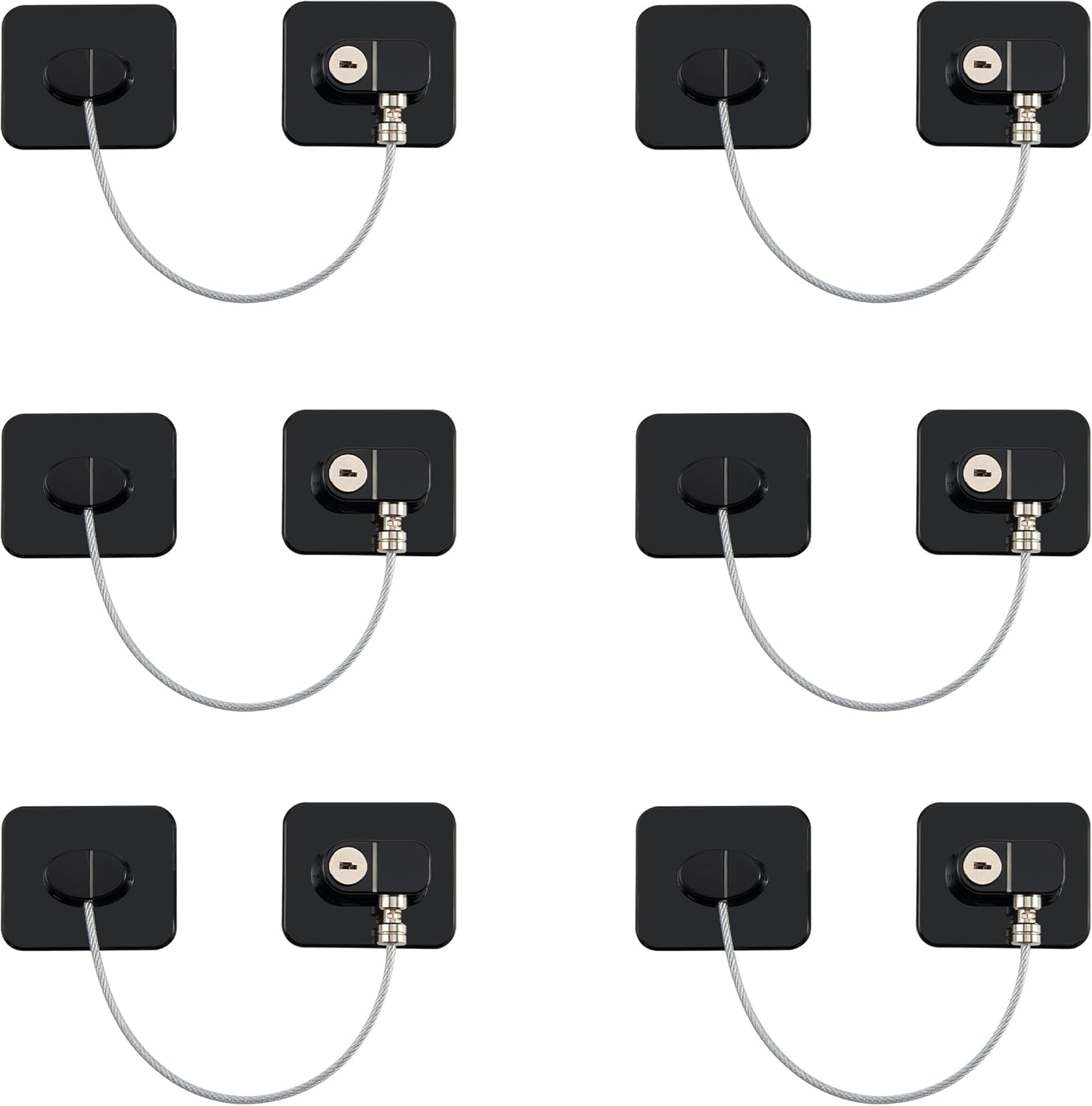 Refrigerator Lock, 6 Pack Fridge Locks with Thickened Wire Rope, Baby Proof Cabinet Locks with Keys, Safety Pantry Lock