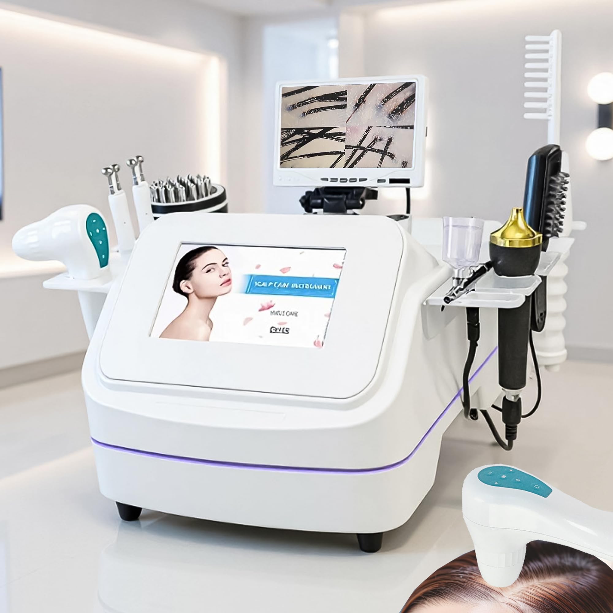 Macchina analizzatore di cuoio capelluto per la pelle/capelli professionale-Rilevatore di microscopio digitale 7 in 1 per diagnosi follicolo/acne/psoriasi, salone spa e dermatologo