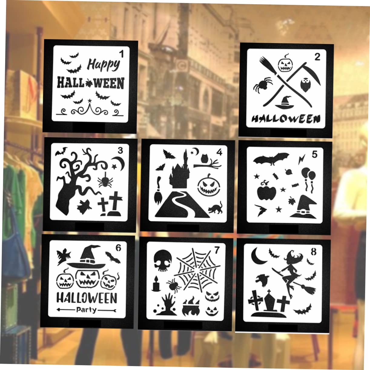50 Pochoirs Halloween Réutilisables - En Plastique PET, Motifs Fantômes, Citrouilles, Sorcières, 10x10 Cm