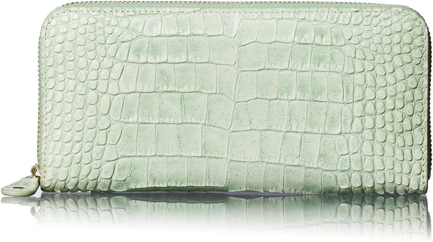 VOICE Align type Long wallet Leather made by MASINI in Italy Cowhide ART.SPICE Beautiful Croc leather with delicate glitter Women's Elegant and easy to use Vertical card case In gift box (Sage Green) - Image 3