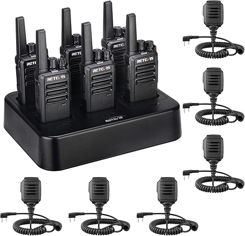 Retevis RT68 Walkie Talkies recargables (paquete de 6) paquete con micrófono de altavoz impermeable IP54 (paquete de 6), radios portátiles de dos