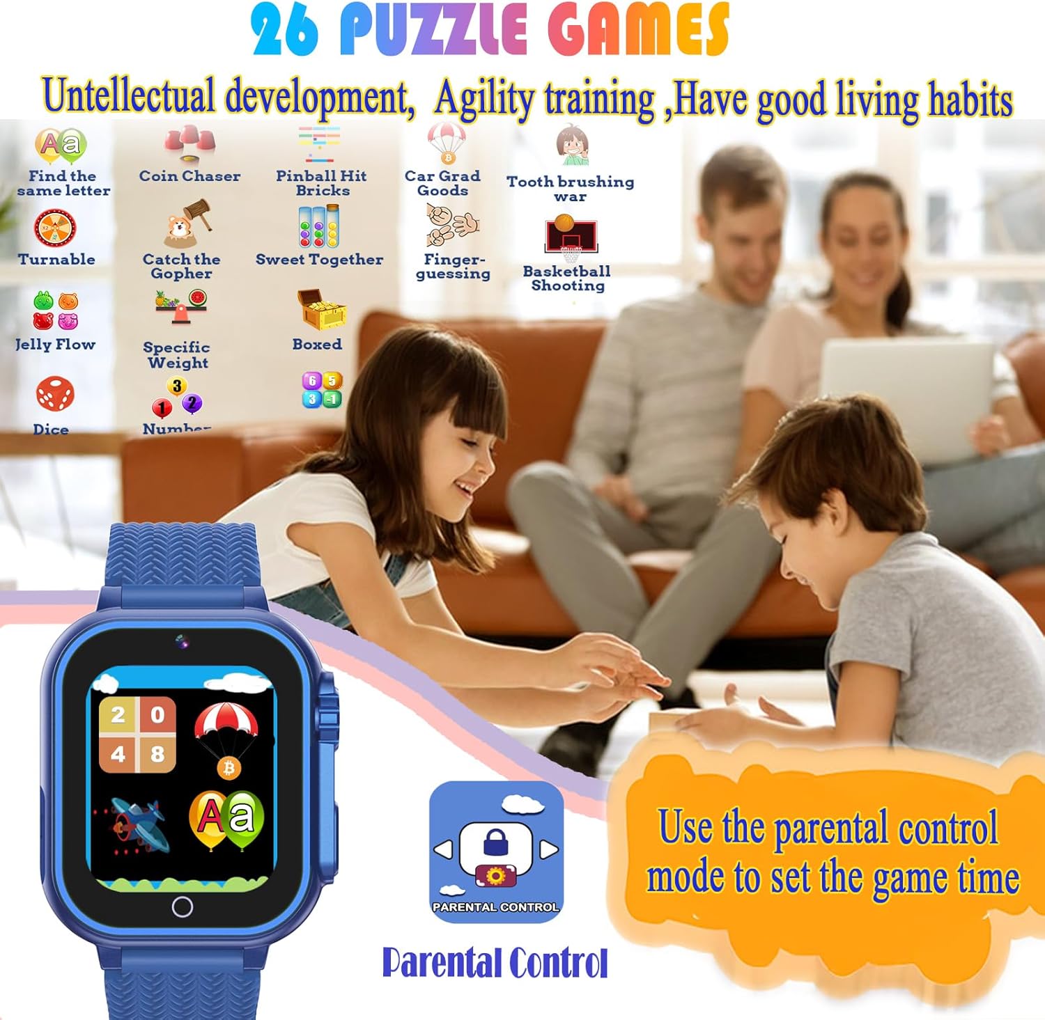 Goodatech Kids Smart Watch for Boys Girls, 1.54'' Smartwatch with 26 Puzzle Games, HD Camera, Video Music Player, Pedometer, Flashlight, Audio Book, Aluminum Case and Sport Band (Blue)