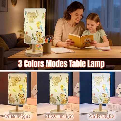 Miniatura 3 de Lámpara de mesa infantil con diseño de animales de safari, regalo de Navidad para niños y niñas, luz nocturna regulable de 3 colores con elefante,