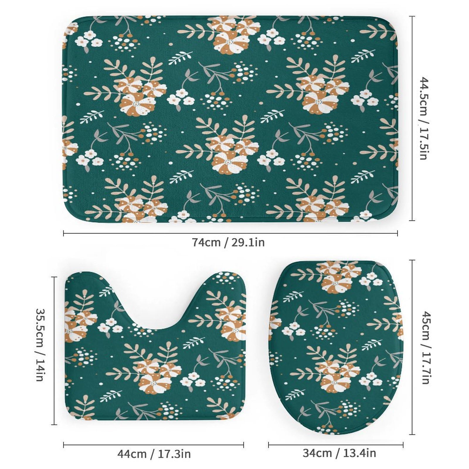 Flores, Navidad, Green Baño de Cuatro Piezas Tappeto De Baño Absorbente Y Antideslizante, con Material De Diatomita, Ideal para Baños Modernos 183×183cm