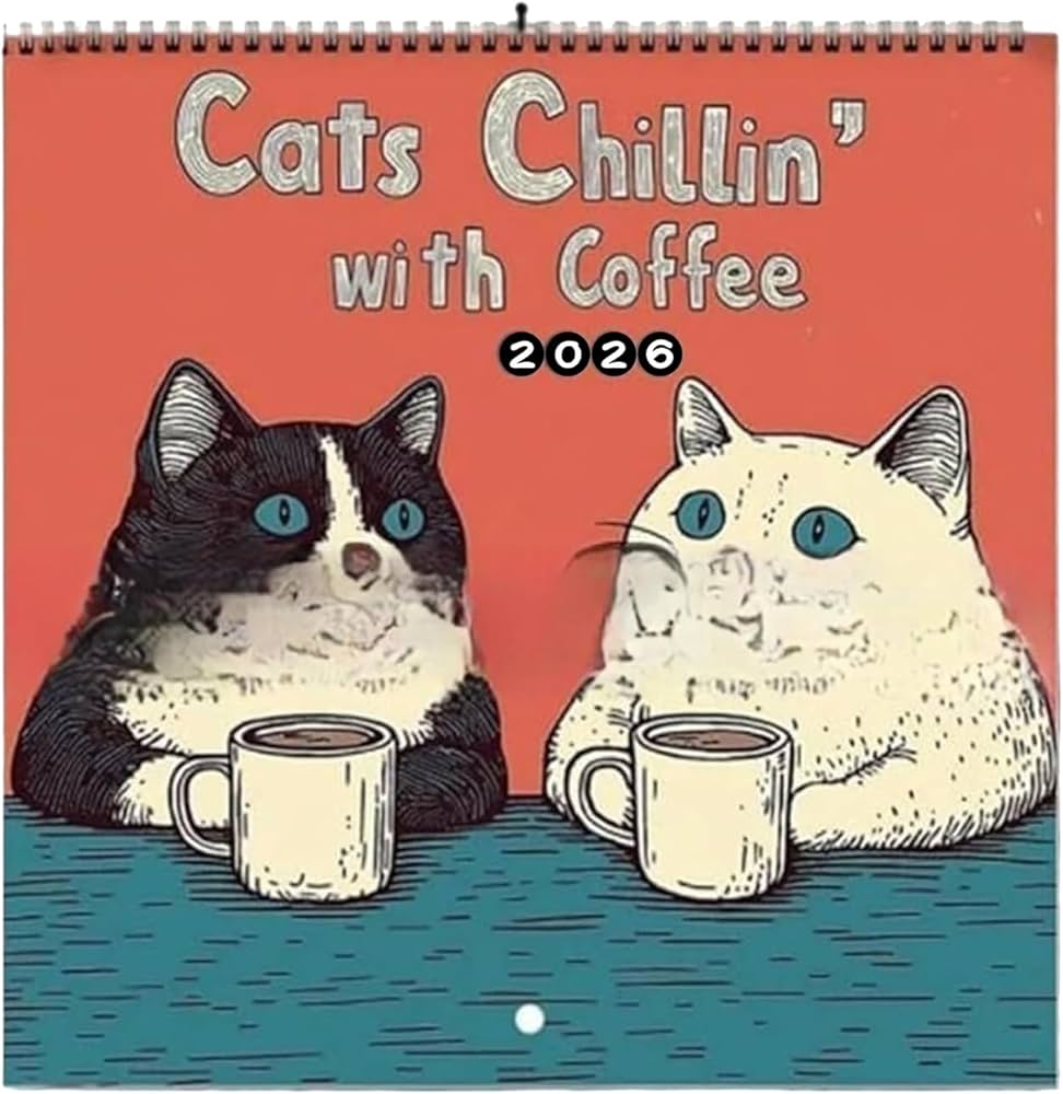 Amazon | 猫 カレンダー 2025 壁掛け、かわいい猫カレンダー、コーヒー
