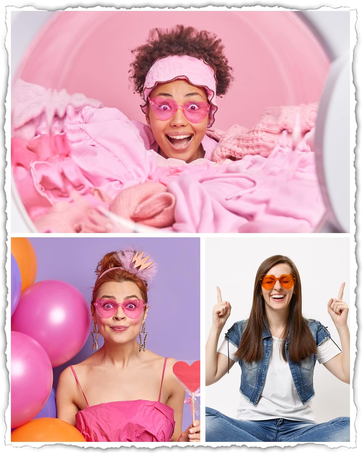 PARSUP 14 Pairs Heart Shaped Rimless Frameless Sunglasses Transparent Candy Color Glasses Tinted Eyewear Bachelorette Party Favors Photo Booth Props,14 Colors - Image 6